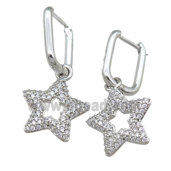 copper Latchback Earrring with star pave zircon, platinum plated