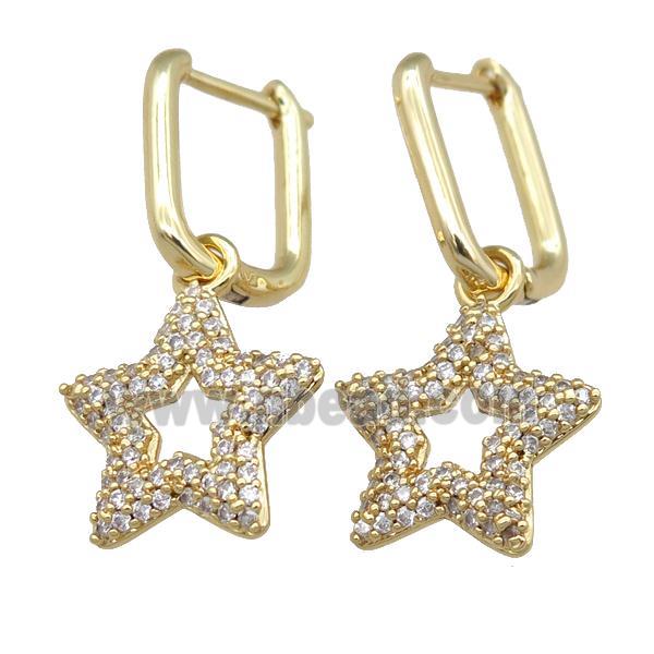 copper Latchback Earrring with star pave zircon, gold plated