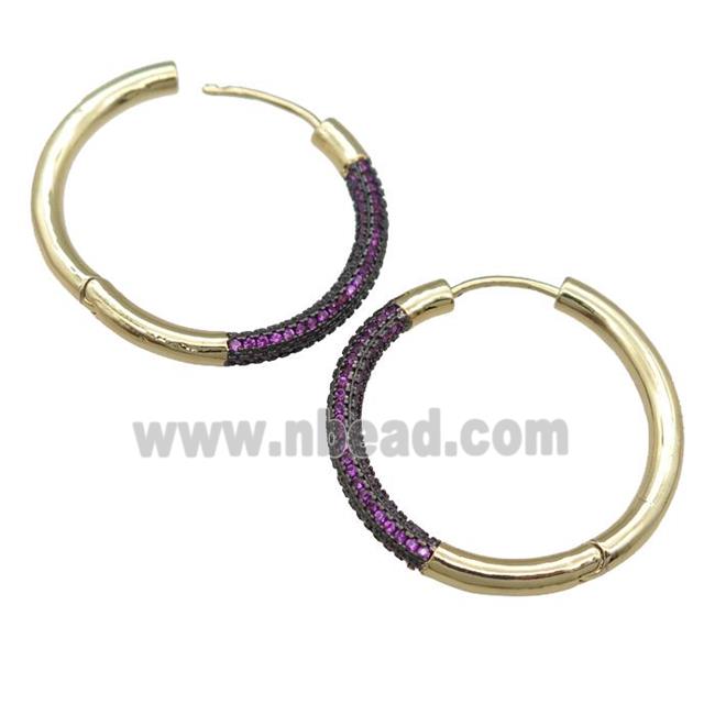 copper Hoop Earrings pave hotpink zircon, gold plated