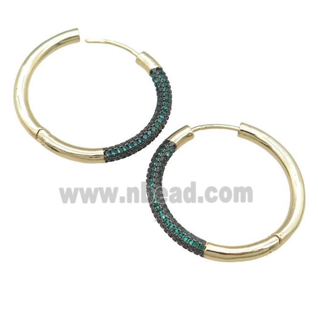 copper Hoop Earrings pave green zircon, gold plated
