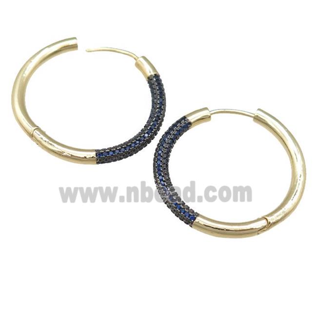 copper Hoop Earrings pave blue zircon, gold plated