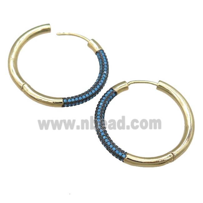 copper Hoop Earrings pave turq zircon, gold plated
