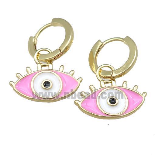 copper Hoop Earring with pink Enamel Eye, gold plated