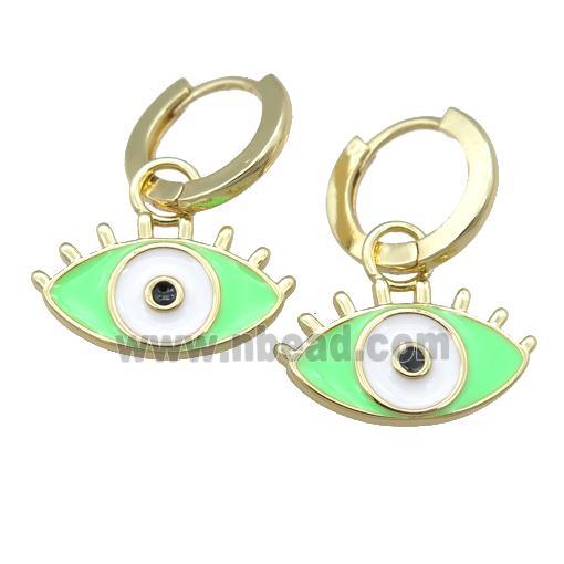 copper Hoop Earring with green Enamel Eye, gold plated