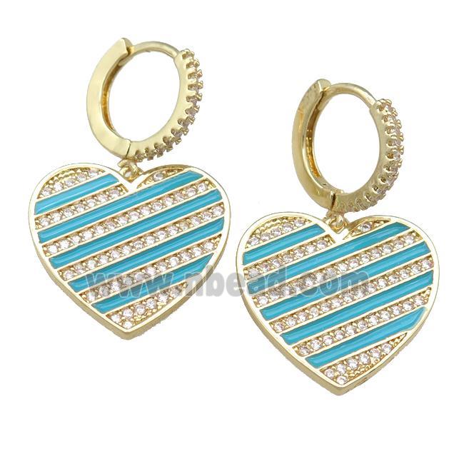 copper Hoop Earring with blue Enamel Heart, gold plated