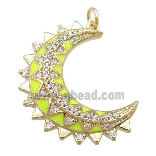 copper Crescent pendant pave zircon with yellow enamel, gold plated