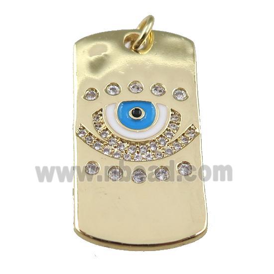 copper rectangle with enamel evil eye, gold plated