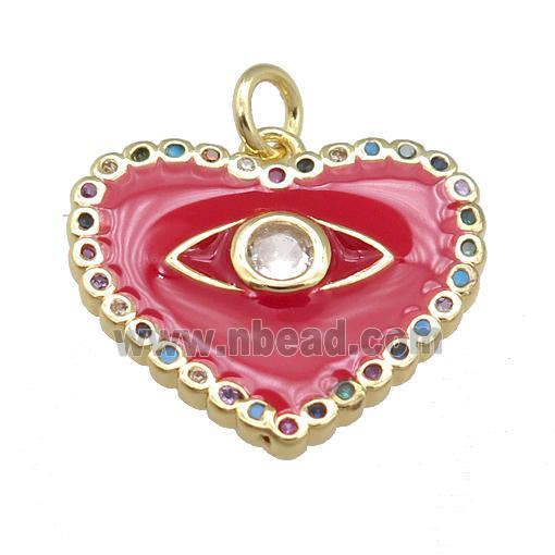 copper heart pendant with red enamel, gold plated