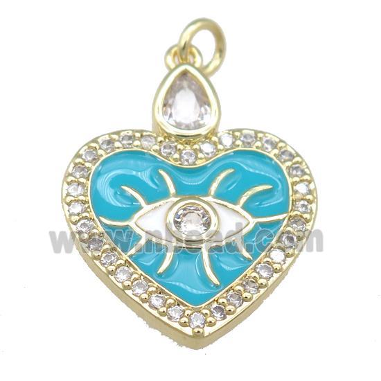 copper heart pendant with blue enamel, eye, gold plated