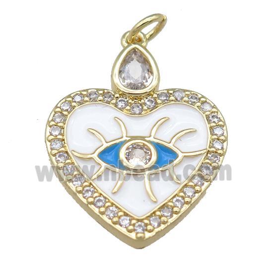 copper heart pendant with white enamel, eye, gold plated