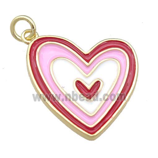 copper enamel heart pendant, gold plated