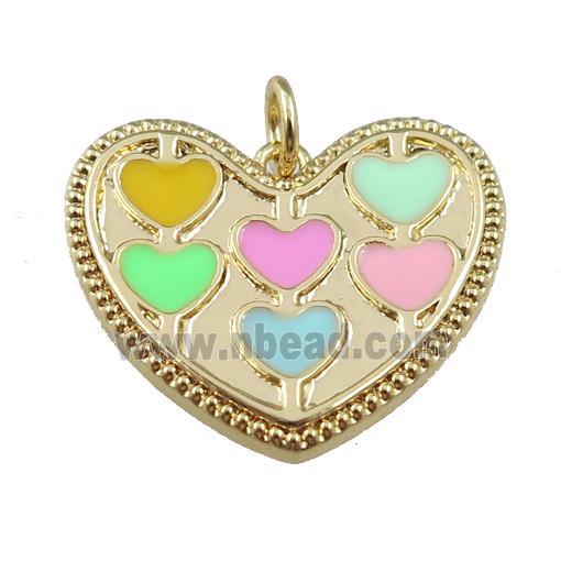 copper enamel heart pendant, gold plated