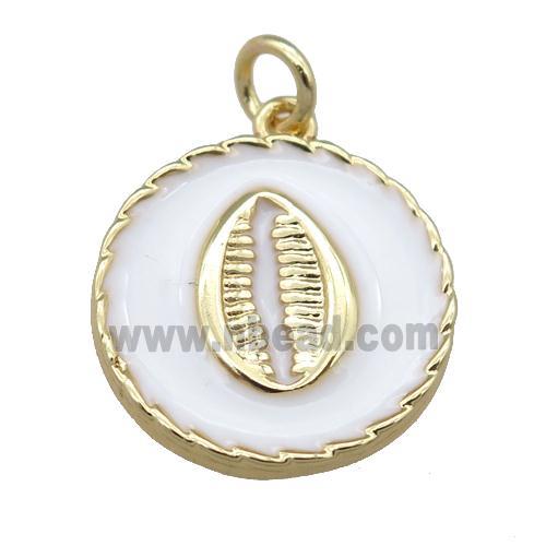 copper circle pendant with white enamel, mouth, gold plated