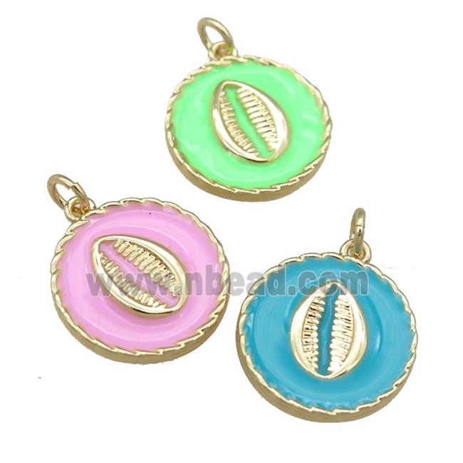 copper circle pendant with enamel, mouth, gold plated, mixed