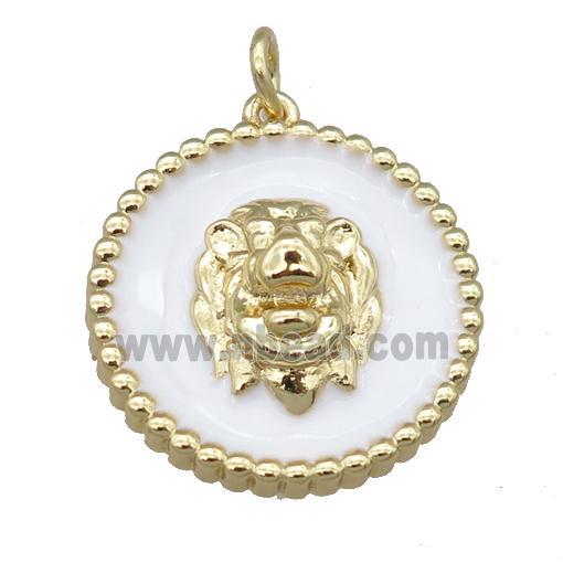 Copper Lion Pendant White Enamel Gold Plated