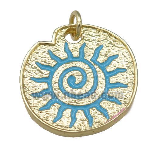 teal Enamel Rebirth symbols, copper pendant, gold plated