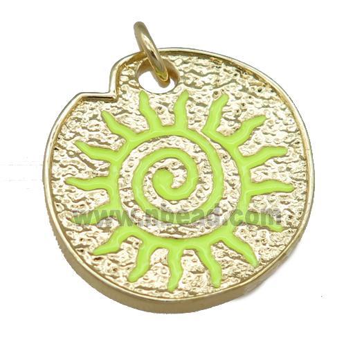 olive Enamel Rebirth Symbols, copper pendant, gold plated
