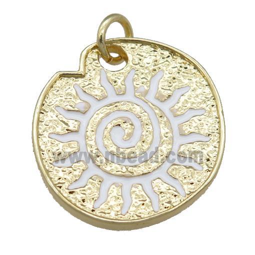 white Enamel Rebirth Symbols, copper pendant, gold plated