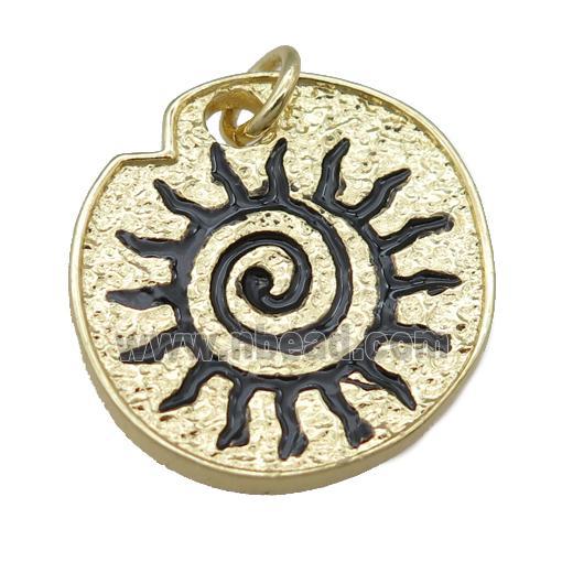 black Enamel Rebirth Symbols, copper pendant, gold plated
