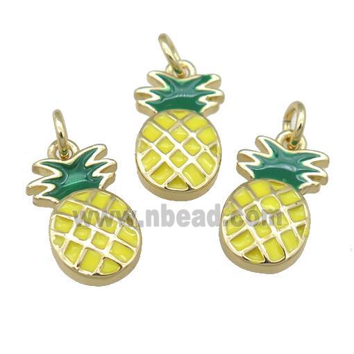 copper pineapple pendant with yellow enamel, gold plated