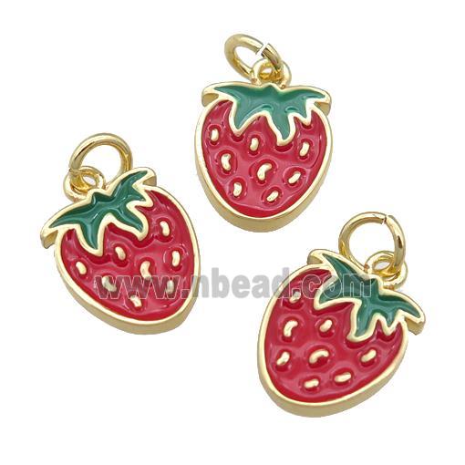 copper strawberry pendant with red enamel, gold plated