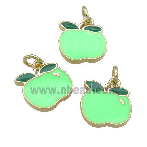 copper apple pendant with green enamel, gold plated