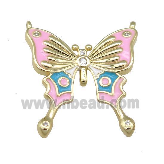 copper Butterfly pendant with pink enamel, gold plated