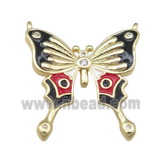 copper Butterfly pendant with black enamel, gold plated
