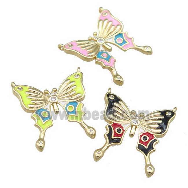 copper Butterfly pendant with enamel, gold plated, mixed