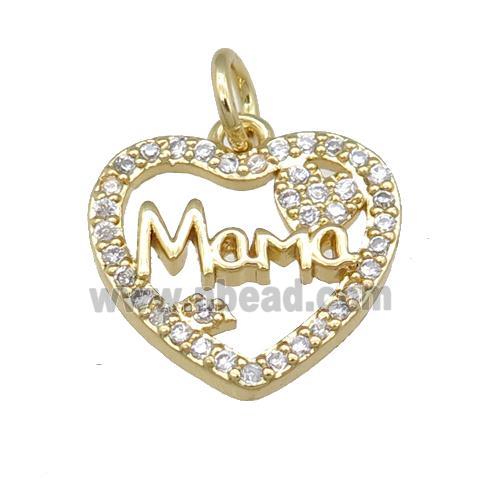 copper heart pendant pave zircon, MAMA, gold plated