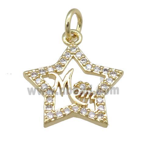 copper star pendant pave zircon, MOM, gold plated