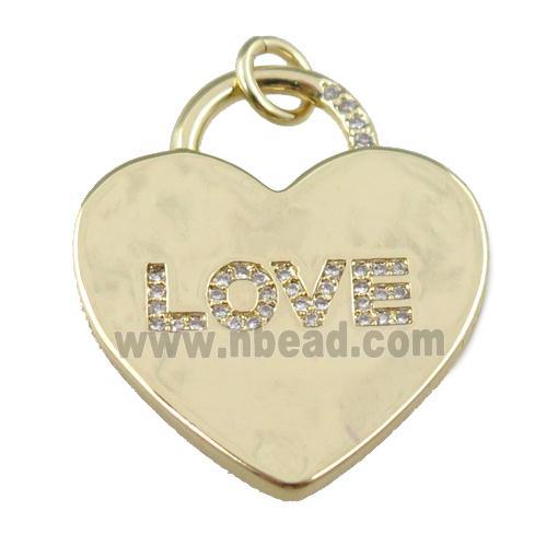 copper heart pendant pave zircon, LOVE, gold plated