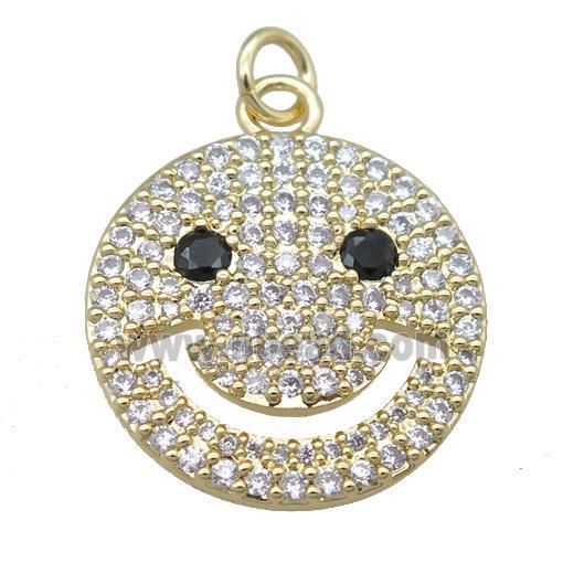 copper emoji pendant pave zircon, smileface, gold plated