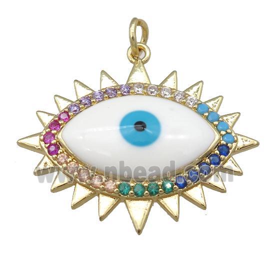 copper Evil Eye pendant pave zircon, enamel, gold plated