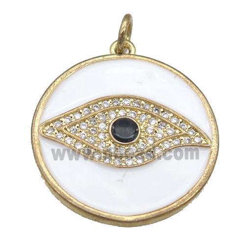 copper circle eye pendant pave zircon, enamel, gold plated