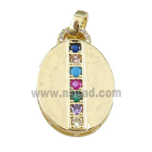copper oval pendant pave zircon, gold plated