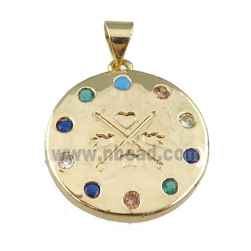copper cricle pendant pave zircon, gold plated
