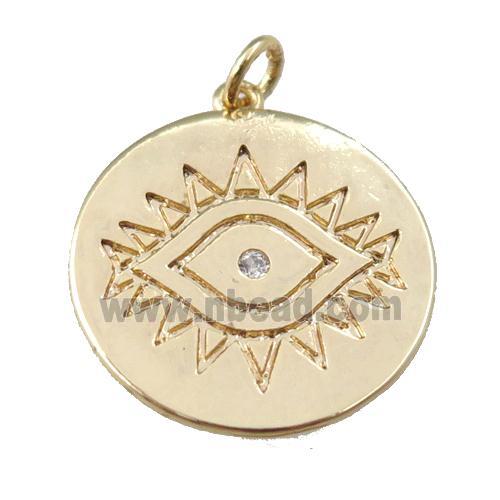 copper circle eye pendant, carved, gold plated