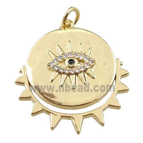 copper circle eye pendant, carved, gold plated
