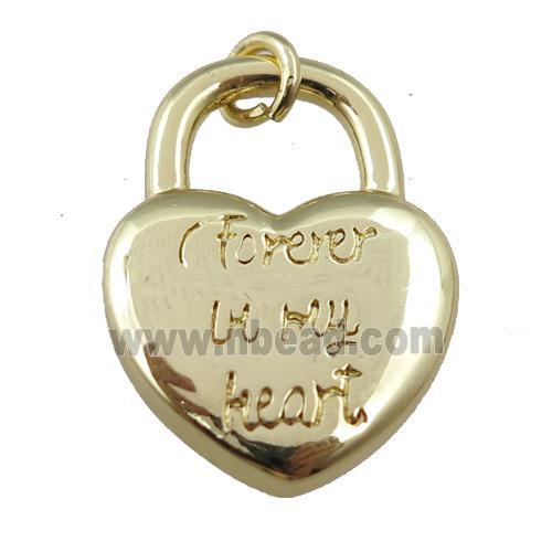 copper heart Lock pendant, carved, gold plated