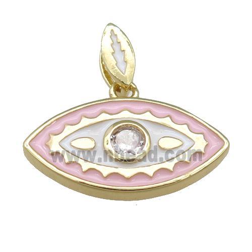 copper eye pendant with pink enamel, gold plated