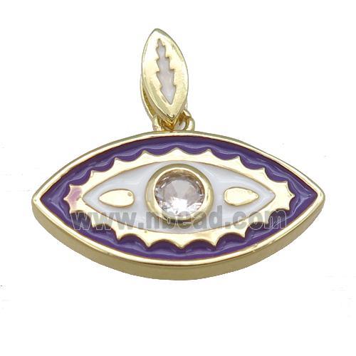 copper eye pendant with purple enamel, gold plated