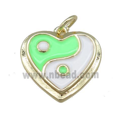 copper Enamel Taichi pendant, heart, gold plated
