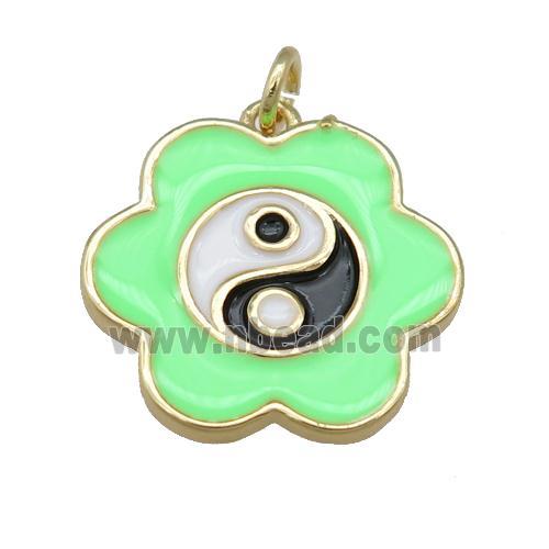 copper green Enamel Taichi pendant, flower, gold plated