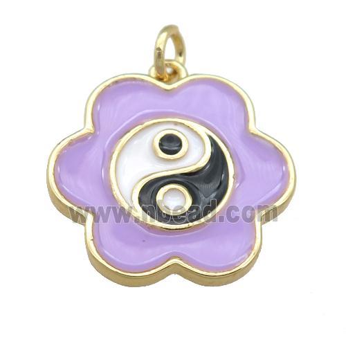 copper lavender Enamel Taichi pendant, flower, gold plated