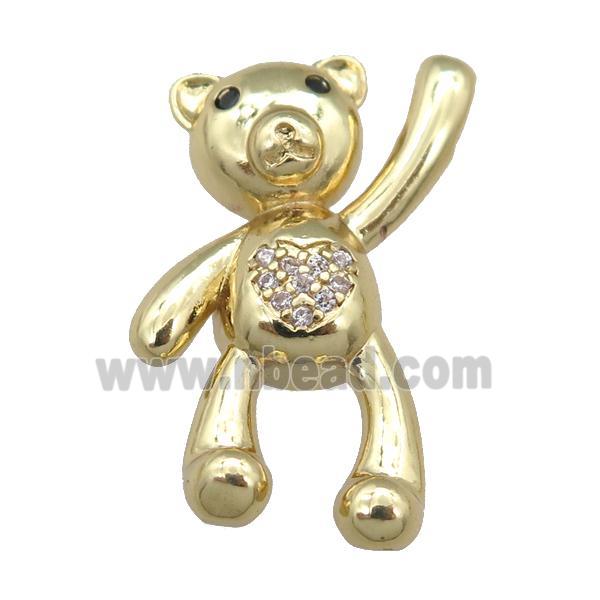 copper bear pendant pave zircon, gold plated