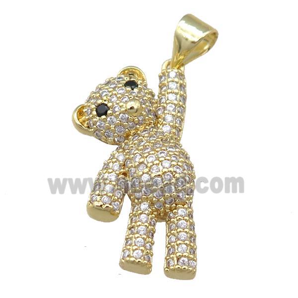 copper Bear pendant pave zircon, gold plated