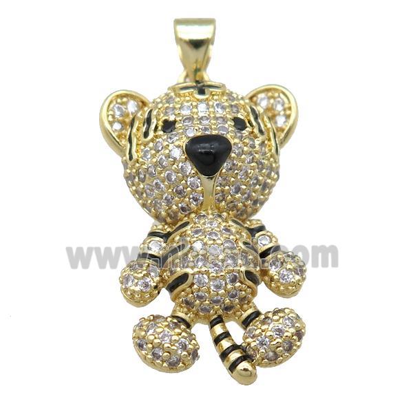 copper Tiger pendant pave zircon, gold plated