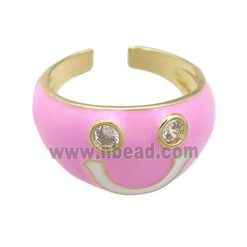 copper Pink Enamel Ring with Emoji, gold plated
