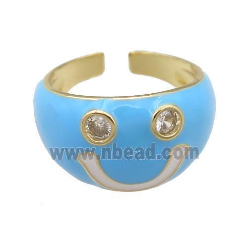 copper blue Enamel Ring with Emoji, gold plated
